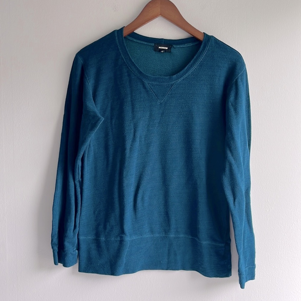 Monrow aqua blue crewneck cotton blend sweater